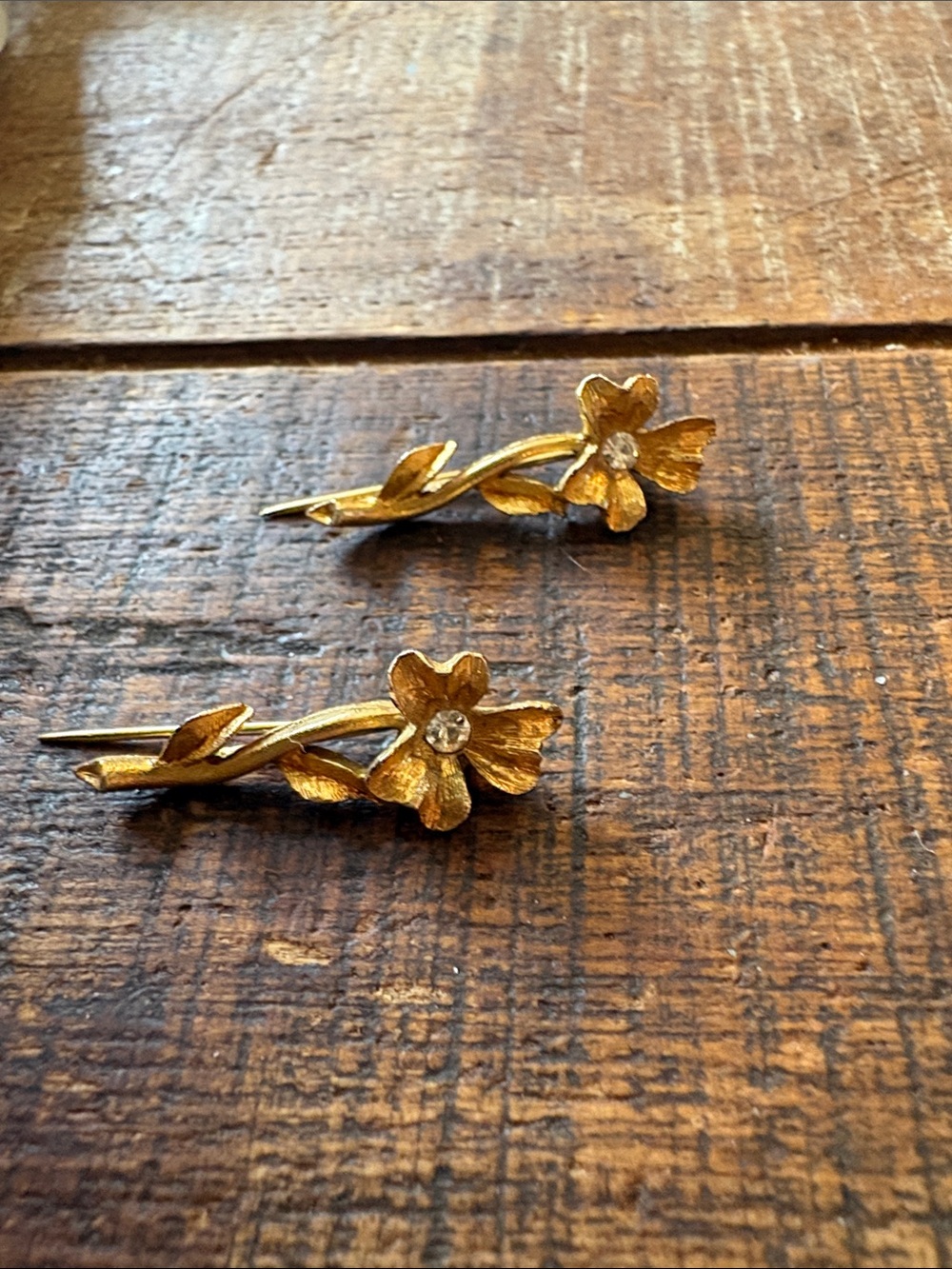 Vintage Gold Tone Flower Crystal Accent Stick Pins - Women Jewelry